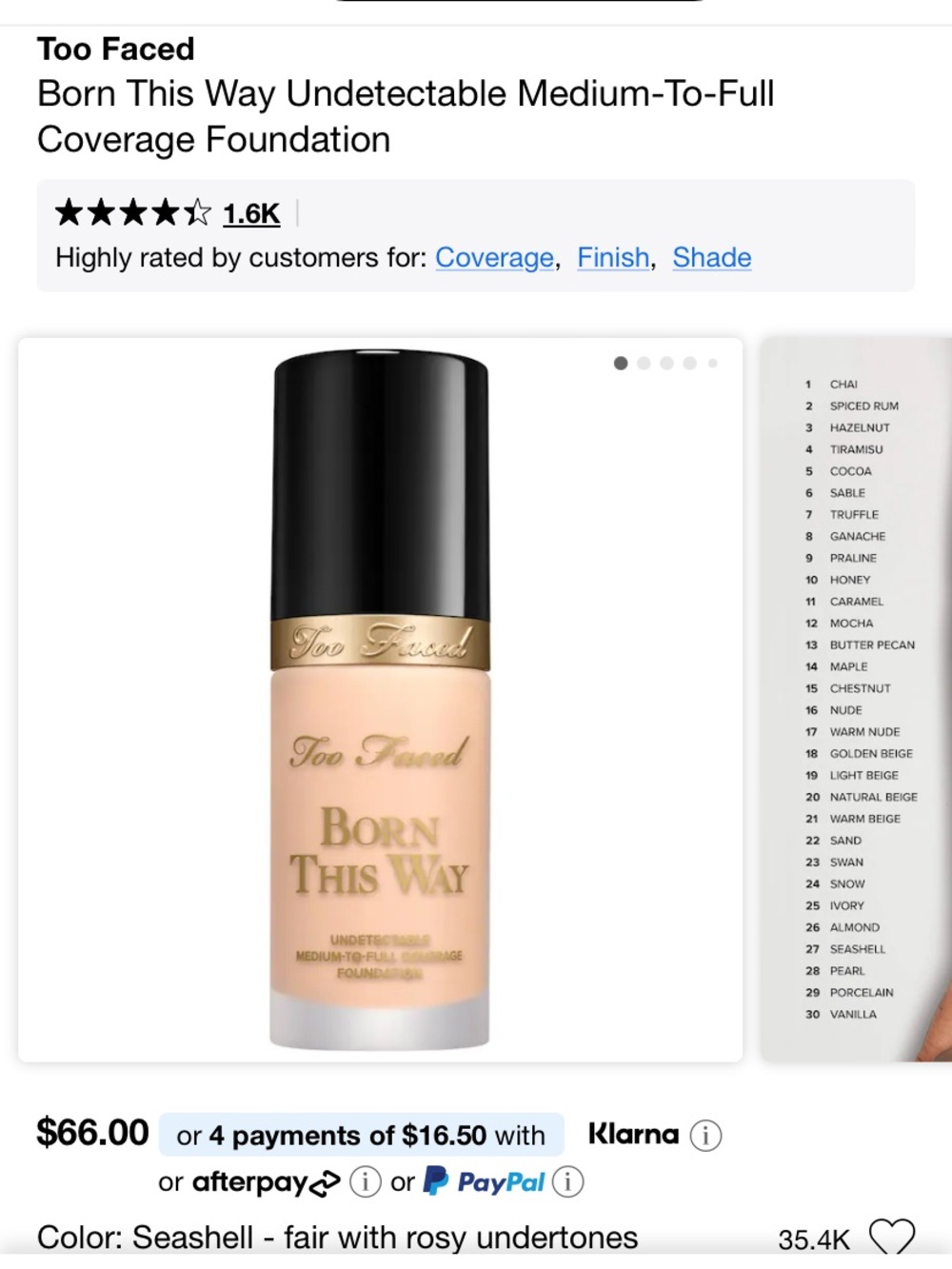 Too Faced Born This Way Foundation - Seashell BNIB